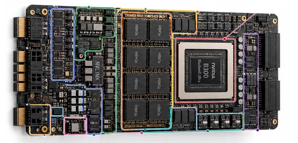 NVIDIA B300 主板结构标注图